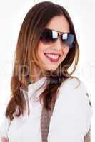 Young brunette model smiling with sunglasses
