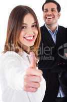 Successful business colleague women showing thumbsup