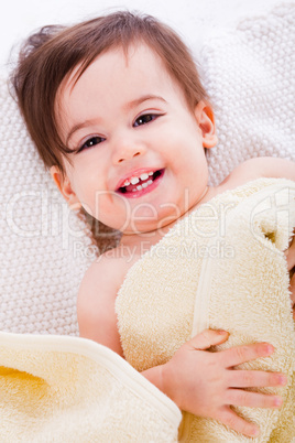 Closeup of infant after bath