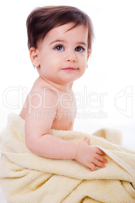 Baby wrapped in bath towel