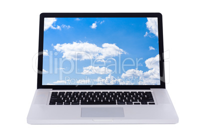 Nature wallpaper displaying in a white laptop screen