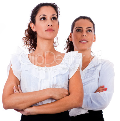 Close up portrait of young business women's with their hands fol