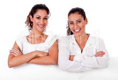 Close up portrait of young business women's with their hands fol