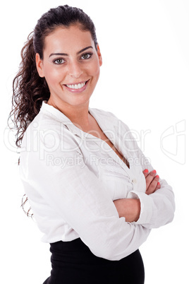 Close up portrait of happy business woman with his hands folded