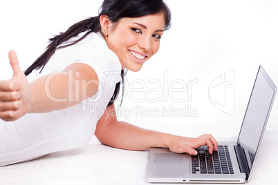 young business Woman showing thumbs up sign