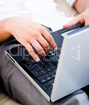 isolated grey open laptop man typing