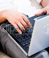 isolated grey open laptop man typing