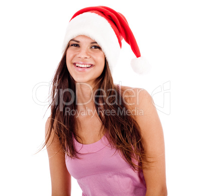 beautiful young women wearing santa's hat