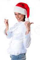 woman wearing christmas hat
