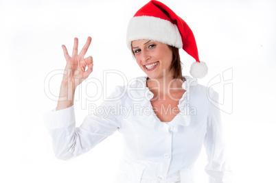 laughing woman showing OK