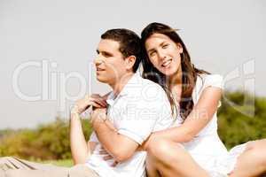 love Couple Sitting Together Outside