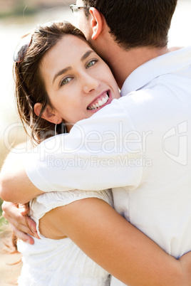 Closeup Portrait Of A beautiful Couple Hugging