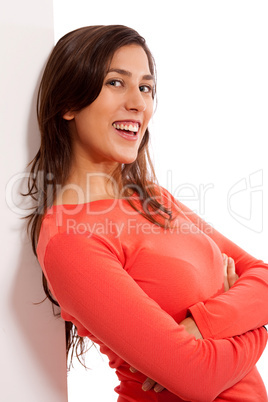 young Woman Standing Against A Wall