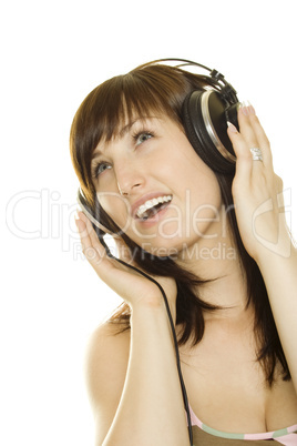 Woman listening to music and singing