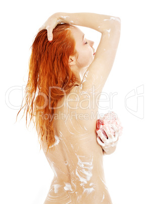 bathing redhead