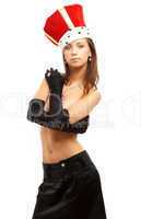 girl in black gloves and red crown