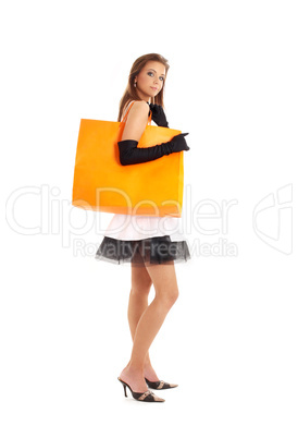 elegant lady with orange shopping bag