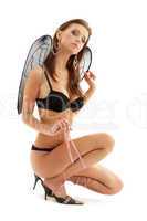 black lingerie angel on high heels