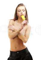 topless girl with yellow ice-cream