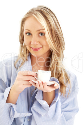 blond with cup of coffee