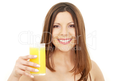 lovely brunette with glass of juice