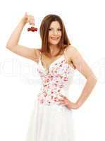 beautiful brunette girl holding cherries