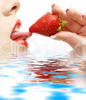 strawberry, lips and tongue in water