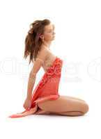 sitting girl with red sarong