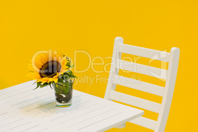 Sonnenblume auf Gartentisch