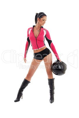 brunette biker girl with black helmet