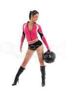 brunette biker girl with black helmet