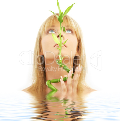 lovely blond with bamboo in water