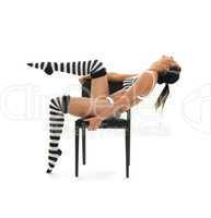 striped underwear girl workout in chair