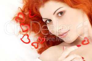 romantic redhead with read hearts