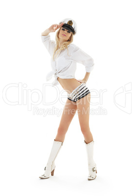 lovely blond in sailor cap and white boots