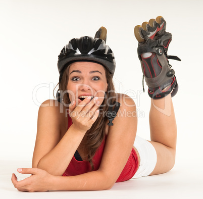 young girl with inline skates