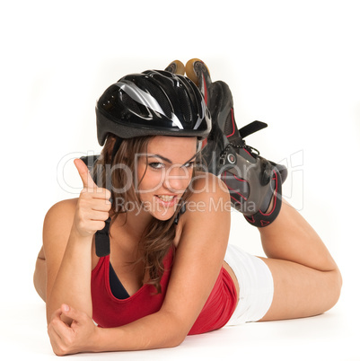 young girl with inline skates