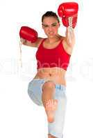 Young female kick boxer