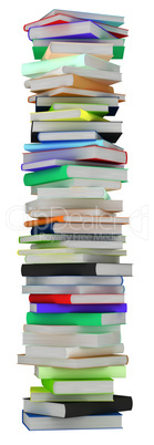 Education and knowledge. Tall heap of hardcovered books