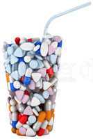 Glass shape assembled of drugs and pills