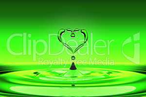 Heart shaped green water drops