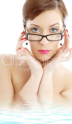 black plastic eyeglasses lady in water