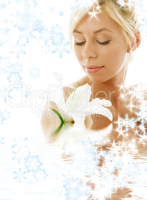 lily blond in water with snowflakes