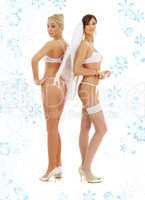 white lingerie angels with snowflakes