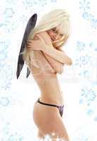 black lingerie angel blond with snowflakes