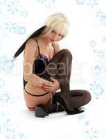 sitting black lingerie angel with snowflakes
