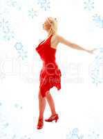 dancing lady in red with snowflakes