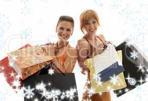 shopping girls with snowflakes