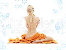 beautiful lady with orange towels and snowflakes #2