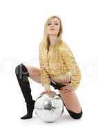 golden jacket girl with disco ball